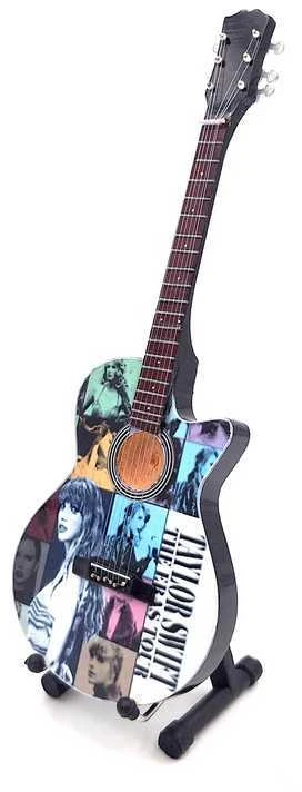 Hobilt Mini dekoratyvinė mahagoninė gitara, kolekcinė 24,5 cm, Taylor Swift gerbėjams