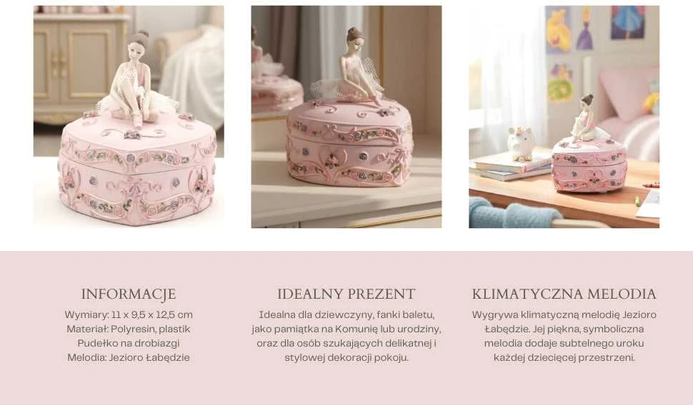 Hobilt Muzikinė dėžutė „Gulbių ežeras“: širdelės forma, balerina, papuošalams