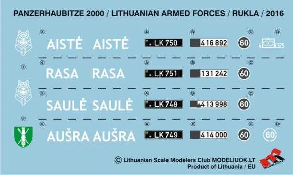 Hobilt Panzerhaubitze 2000 lietuviškos dekalės, mastelis 1/72 (72001)