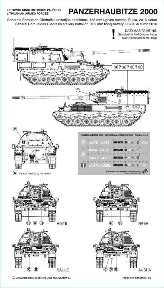 Hobilt Panzerhaubitze 2000 lietuviškos dekalės, mastelis 1/72 (72001)
