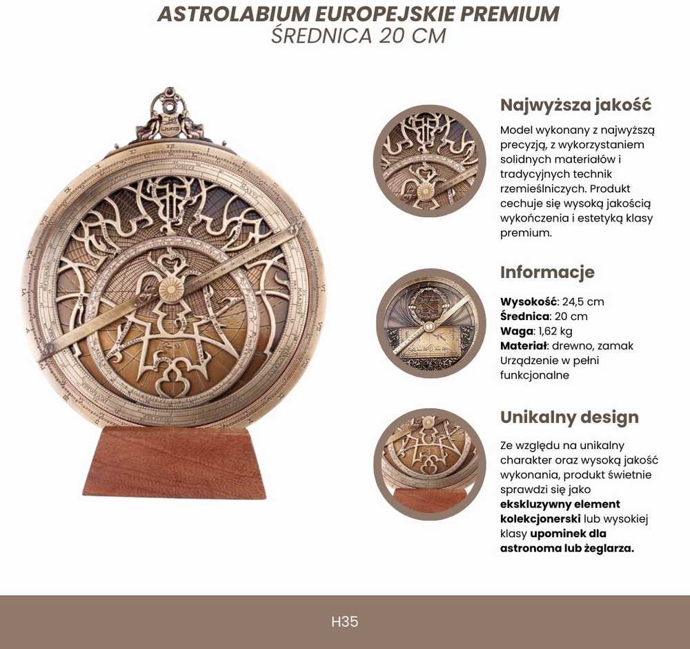 Hobilt Prabangi 20 cm astrolabija – rankų darbo, veikianti dovana astronomui/jūreiviui