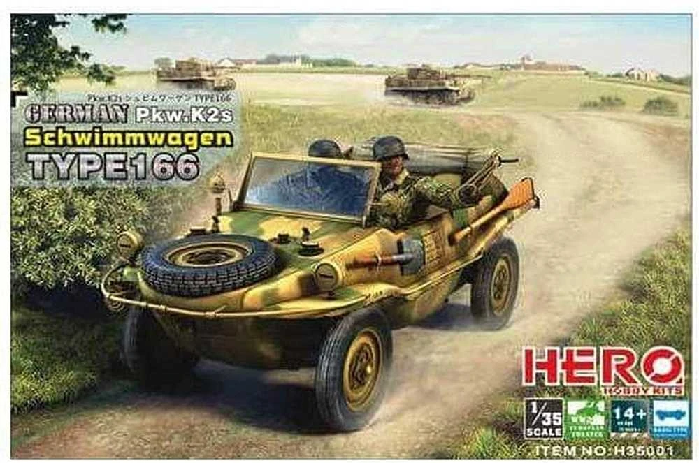 Hero Hobby Kits Vokiečių amfibija Schwimmwagen Type 166, 1/35 plastikinis rinkinys