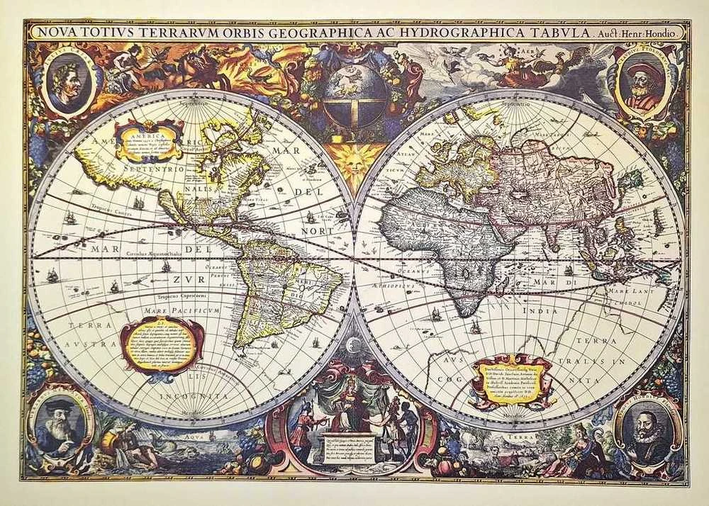 Hobilt Pasaulio žemėlapis (1630) – H. Hondius, istorinis atspaudas sienai