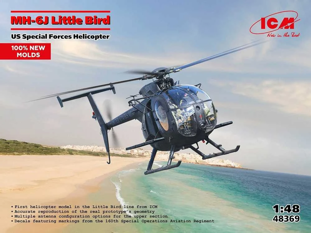ICM MH-6J Little Bird JAV pajėgų sraigtasparnio modelis 1/48