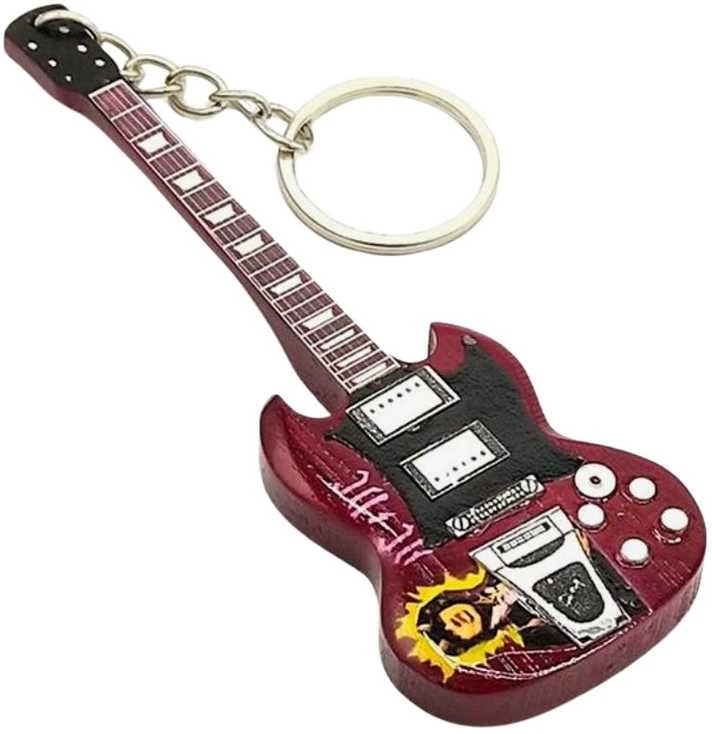 Indominiguitars Stilingas AC/DC įkvėptas medinis gitaros raktų pakabukas – Angus Young fanams