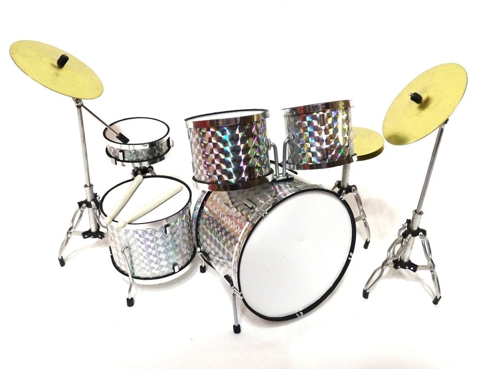 Indominiguitars Dekoratyvinis mini būgnų rinkinys 1:5, sidabrinis chromas, dovana būgnininkui