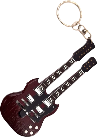Indominiguitars Dvigubo grifo gitaros raktų pakabukas – įkvėptas Jimmy Page, Led Zeppelin