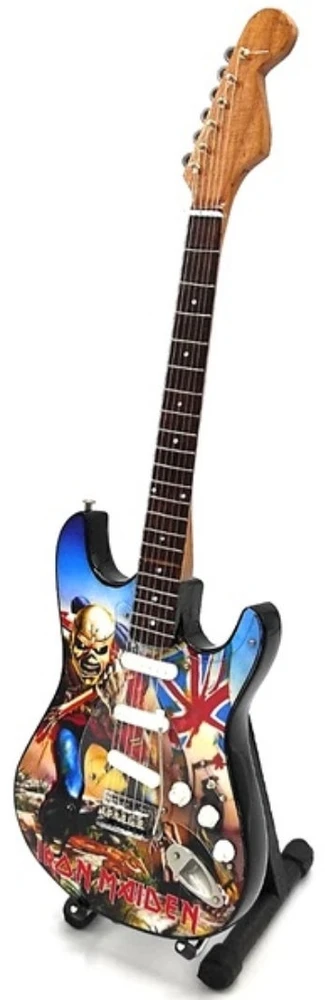 Indominiguitars Iron Maiden „The Trooper“ mini dekoratyvinė gitara 1:4, raudonmedis 27,5 cm