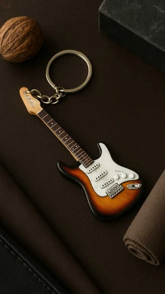 Indominiguitars Raudonmedžio raktų pakabukas – Hendrikso gitaros stilius, muzikos gerbėjams