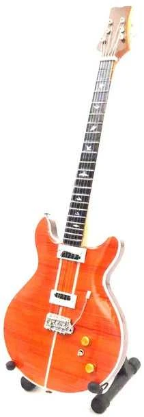 Indominiguitars Mini gitara Santanos stiliumi, mahagonas 1:4, kolekcinė su stovu