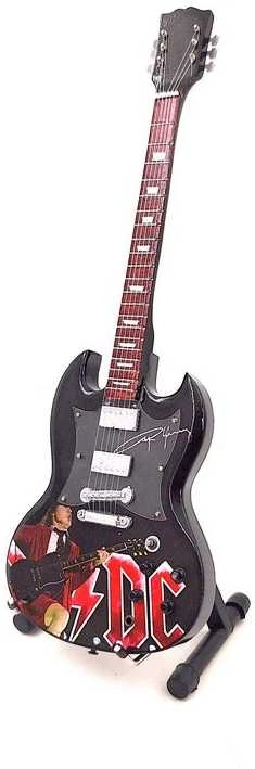 Indominiguitars Miniatiūrinė 24,5 cm gitara, Angus Young stilius – raudonmedžio, kolekcinė