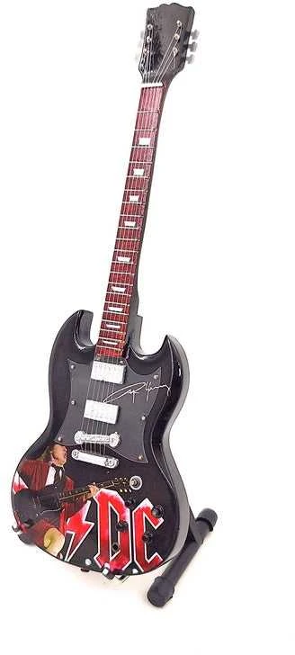 Indominiguitars Miniatiūrinė 24,5 cm gitara, Angus Young stilius – raudonmedžio, kolekcinė