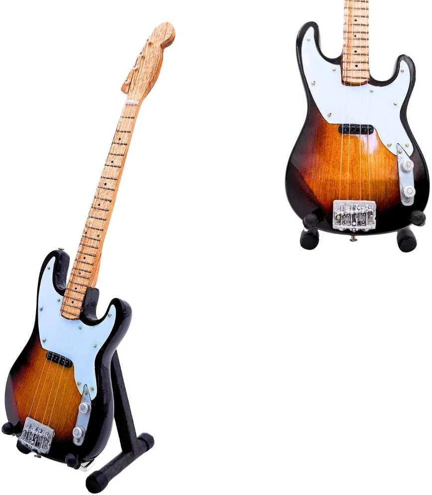 Indominiguitars Stingo stiliaus mini mahono gitara, 24,5 cm, su stovu – puiki dovana