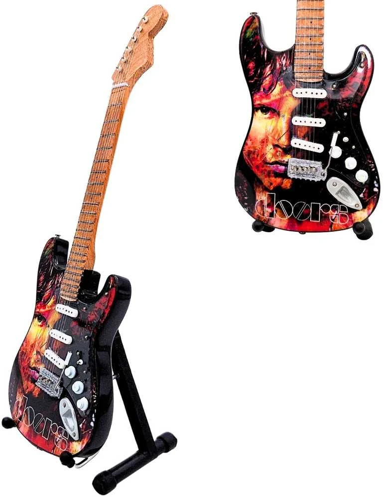 Indominiguitars Raudonmedžio mini gitara – Jimo Morrisono (The Doors) įkvėpta, su stovu