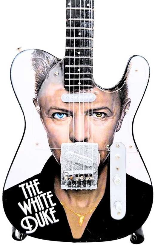 Indominiguitars Kolekcinė mini gitara, įkvėpta Davido Bowie – 1:4, mahagonas, su stovu, fanams