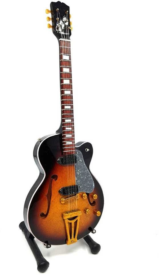 Indominiguitars Mini gitara „Rock’n’Roll“, 1:4, rankų darbo raudonmedžio su stovu