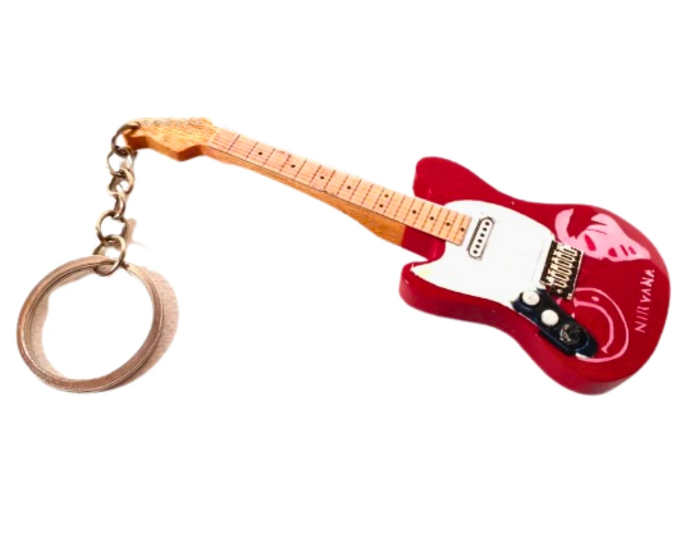Indominiguitars Nirvana medinis gitaros raktų pakabukas – Kurt Cobain, mahagonas, fanams