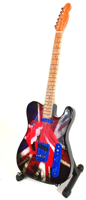 Indominiguitars „Rolling Stones“ mini dekoratyvinė gitara Keith Richards fanui, 27,5 cm, su stovu