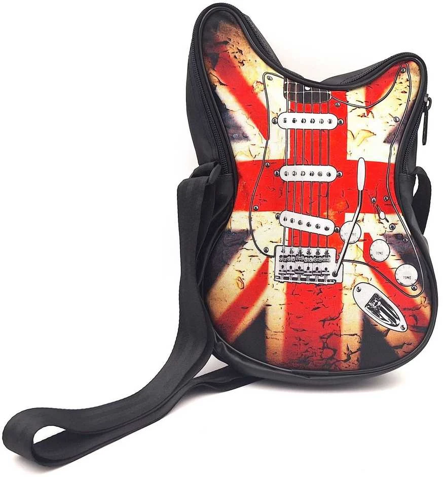 Indominiguitars Išskirtinė gitara formos petinė rankinė su britiška vėliava – muzikos gerbėjams