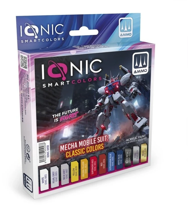 Ionic Smart Colors IONIC akrilinių dažų rinkinys mecha miniatiūroms – klasikinės spalvos 12 vnt.