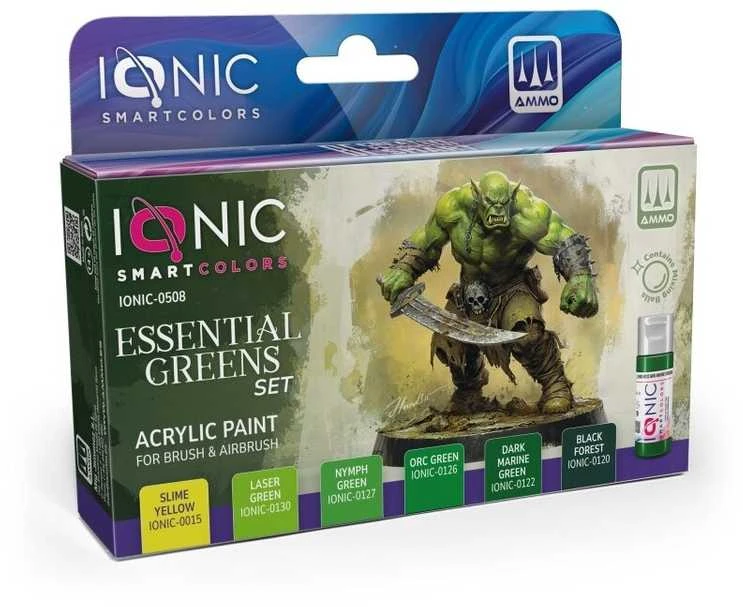 Ionic Smart Colors IONIC akrilinių dažų rinkinys Essential Greens – žali atspalviai miniatiūroms