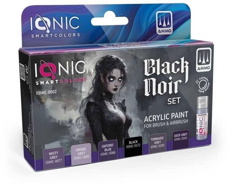 Ionic Smart Colors IONIC akrilinių dažų rinkinys Essential Blacks – juodos ir pilkos miniatiūroms