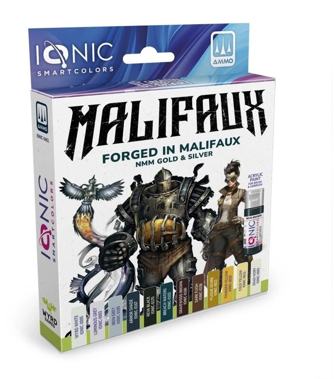 Ionic Smart Colors IONIC akrilinių dažų rinkinys miniatiūroms NMM auksui ir sidabrui Malifaux