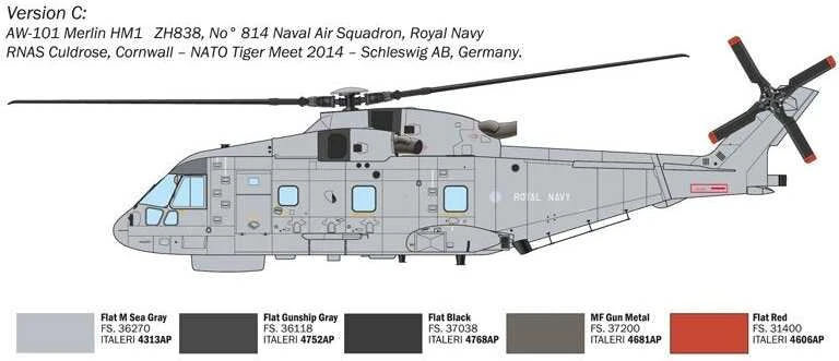 Italeri AW-101 Merlin HM.1 sraigtasparnis 1/72, plastikinis rinkinys
