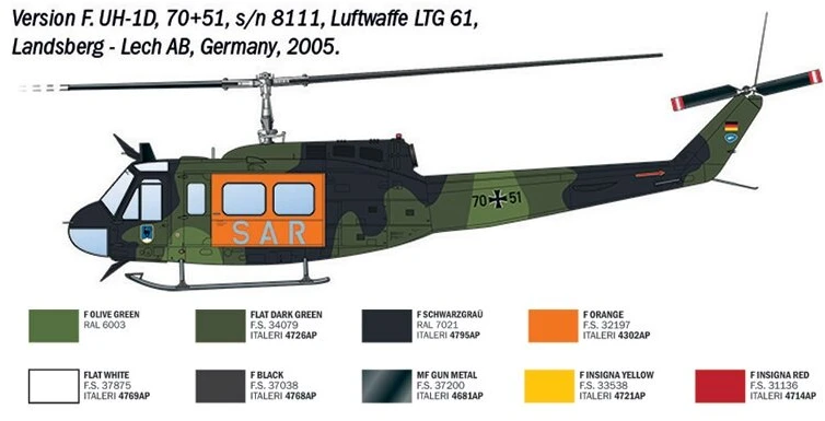 Italeri Bell AB-205/UH-1D SAR sraigtasparnio modelis 1/48