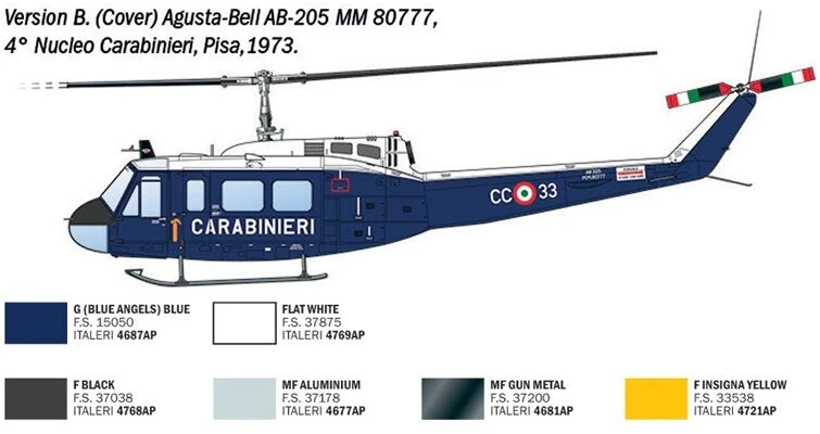 Italeri Bell AB-205/UH-1D SAR sraigtasparnio modelis 1/48