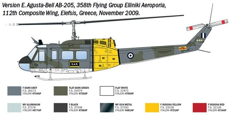 Italeri Bell AB-205/UH-1D SAR sraigtasparnio modelis 1/48