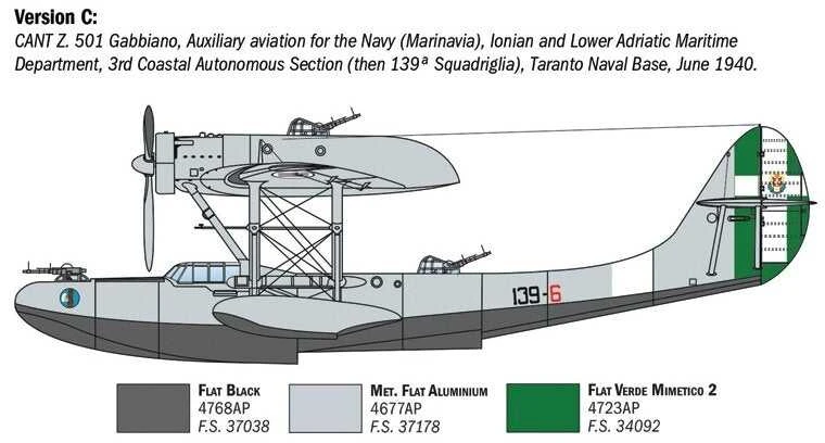 Italeri CANT Z.501 Gabbiano lėktuvo rinkinys 1/72