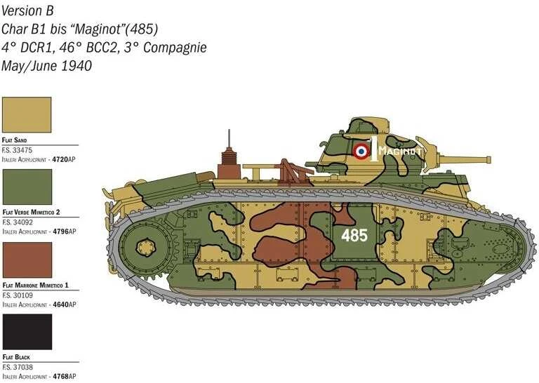 Italeri Char B1 Bis 1:56 plastikinis surenkamas tanko modelio rinkinys