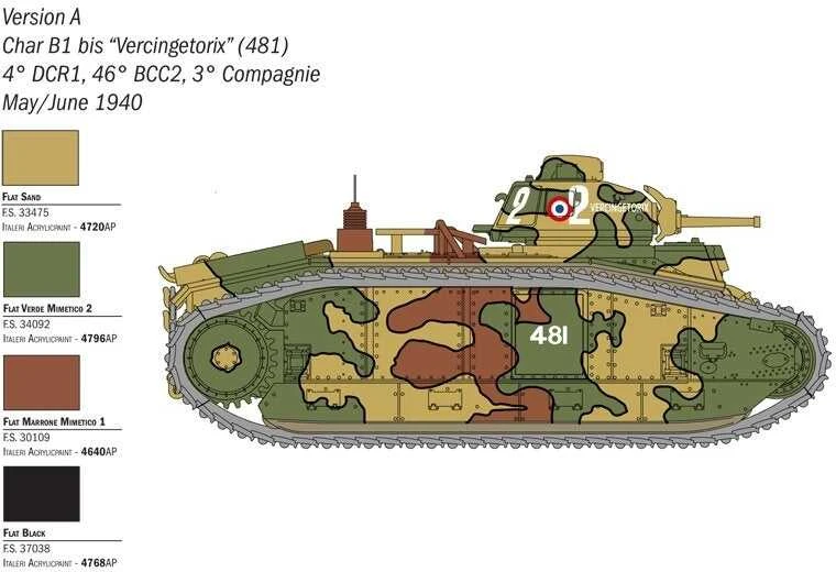 Italeri Char B1 Bis 1:56 plastikinis surenkamas tanko modelio rinkinys