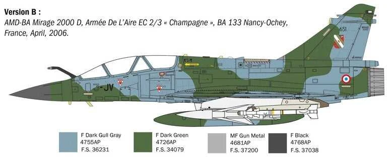 Italeri Dassault Mirage 2000 B/D 1/72 plastikinis lėktuvo modelis