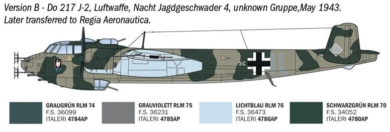 Italeri Dornier Do 217 J1/J2 Nachtjäger naktinio naikintuvo modelis 1/72, 91266