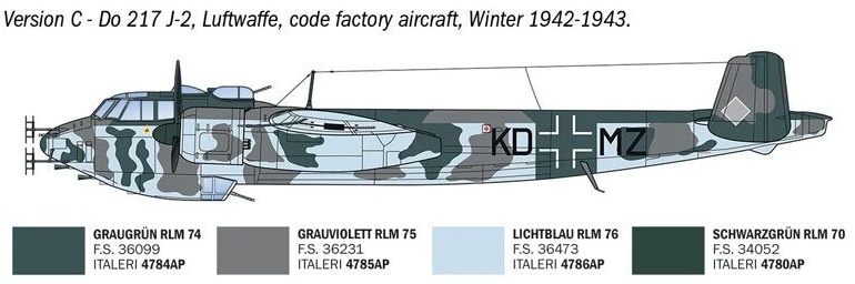 Italeri Dornier Do 217 J1/J2 Nachtjäger naktinio naikintuvo modelis 1/72, 91266