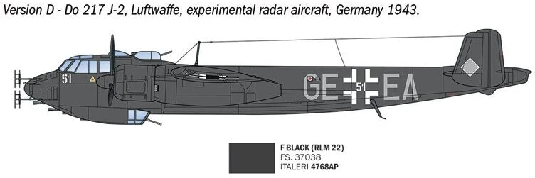 Italeri Dornier Do 217 J1/J2 Nachtjäger naktinio naikintuvo modelis 1/72, 91266