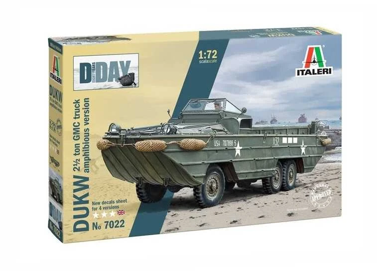 Italeri DUKW amfibinis GMC 2,5 t sunkvežimis D-Day 80, 1/72 rinkinys