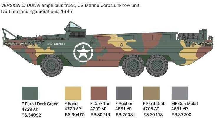 Italeri DUKW amfibinis sunkvežimis 1/35 plastikinis surenkamas modelis