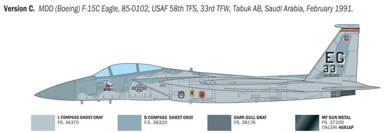 Italeri F-15C Eagle plastikinis lėktuvo modelis 1/48 su lipdukais 40 cm