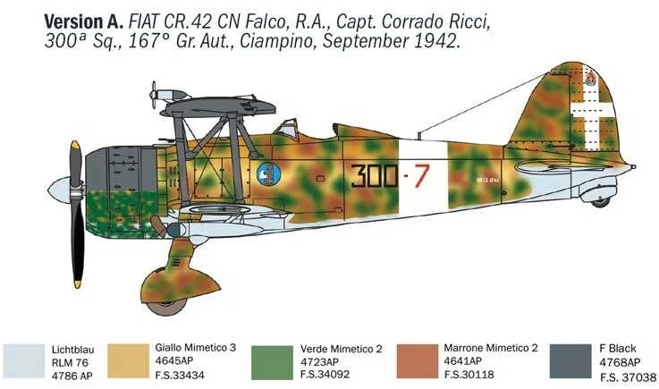 Italeri FIAT CR.42 Falco naktinis naikintuvas 1/72 plastikinis modelis (1485)