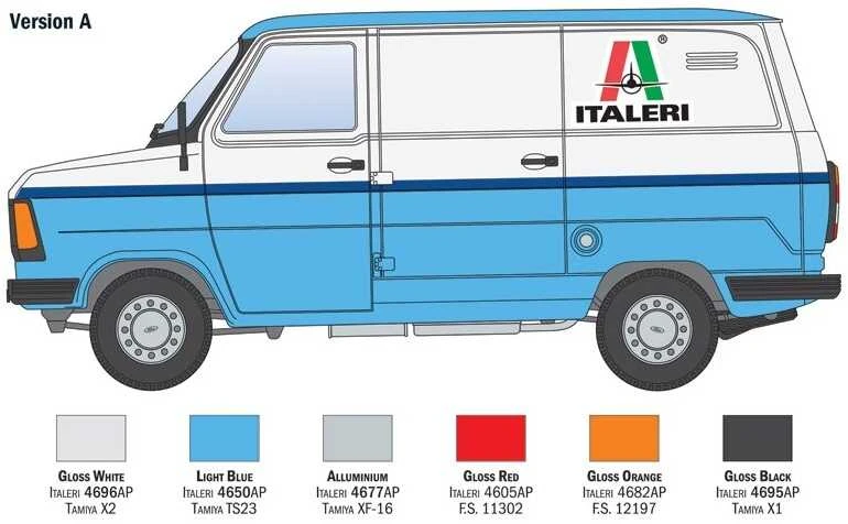 Italeri Ford Transit mikroautobusas 1/24 plastikinis surinkimo rinkinys