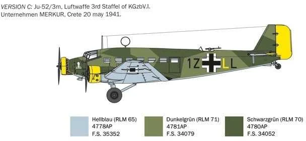 Italeri Junkers Ju 52/3m 1/72 plastikinis lėktuvas rinkimui