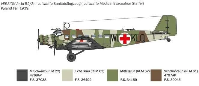 Italeri Junkers Ju 52/3m 1/72 plastikinis lėktuvas rinkimui