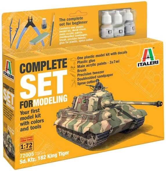 Italeri King Tiger Sd.Kfz.182 1/72 dovanų rinkinys su dažais ir klijais (72005)
