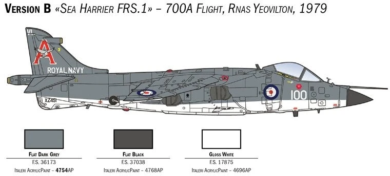 Italeri Sea Harrier FRS.1 Folklando 40-metis plastikinis modelis 1/72