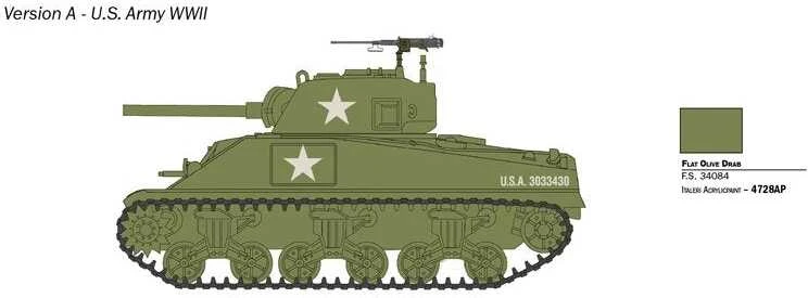 Italeri Sherman M4 75mm 1/56 plastikinis surenkamas tanko modelis