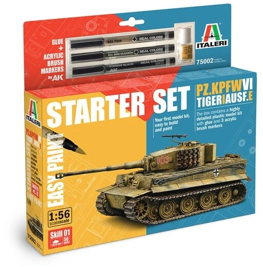 Italeri Tiger I Ausf.E 1/56 dovanų rinkinys su dažais ir įrankiais