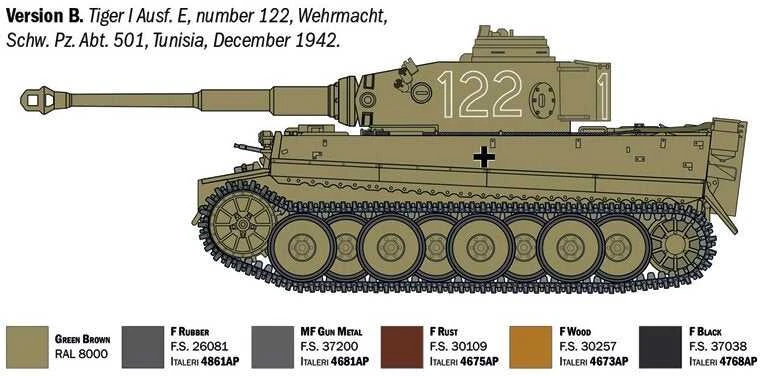 Italeri Tiger I Ausf.E ankstyvasis tankas 1/35 surenkamas modelis